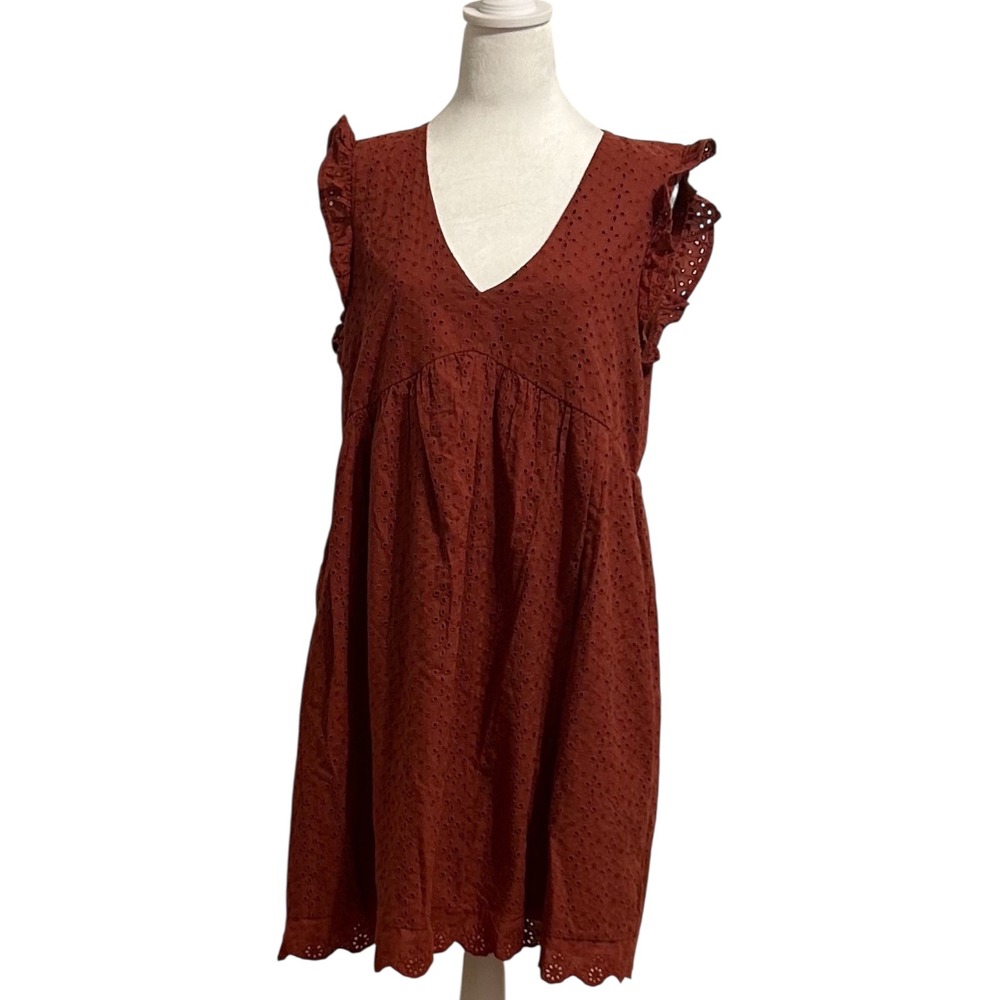 Knox Rose Rust Medium Babydoll eyelet flutter sleeve dress orange brown‎ cottage